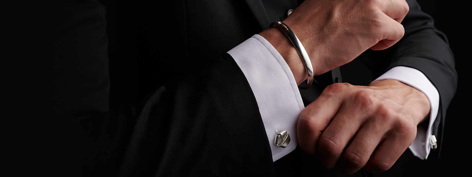 Mens designer cufflinks in silver and onyx