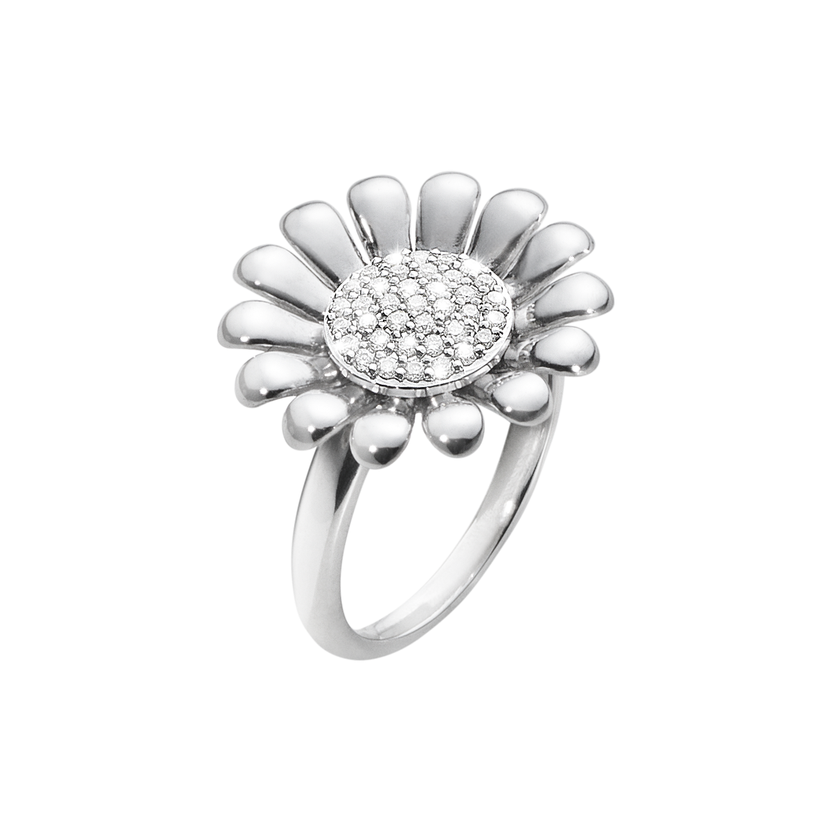 SUNFLOWER ring - sterling silver with brilliant cut diamonds, large